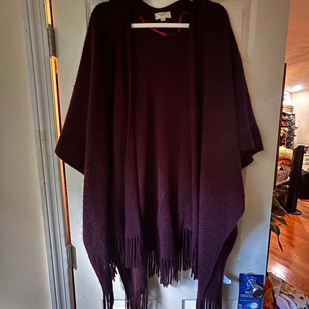 LOFT Deep Burgundy Fringe Sweater